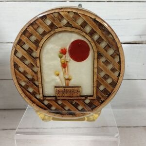 Vintage Retro MCM Lucite / Acrylic Circular Napkin Holder w/ Dry Flowers Boho